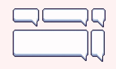 Empty speech bubble pixel art set. Geometric message shapes collection. Communication box. Dialogue cloud.  8 bit sprite. Game development, mobile app.  Isolated vector illustration.
