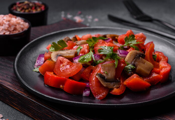 A salad of baked mushrooms, tomatoes, onions, parsley, spices and herbs