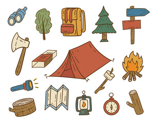 Camping Vector hand Drawn Doodles Illustration