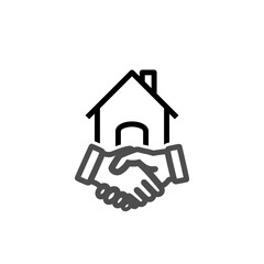 Real estate deal icon. Agreement handshake and house icon isolated on white background