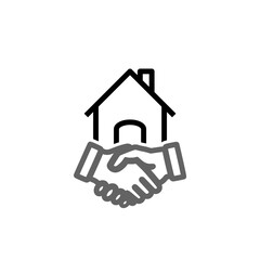 Fototapeta na wymiar Real estate deal icon. Agreement handshake and house icon isolated on white background