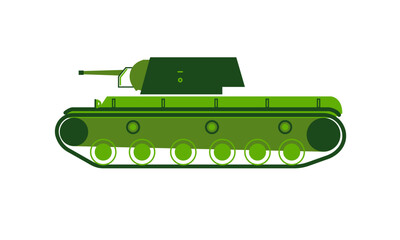 Fototapeta premium A stylized tank of green shades. Flat style. Drawing of a tank on a white background.