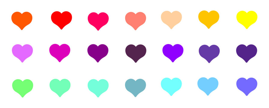 Heart icons. Feeling of love. A set of colorful, romantic,cute,colorful hearts for design and decoration. Vector isolated image.	