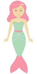 cute little mermaid with pink hair, kids vector illustration, cartoon, flat style