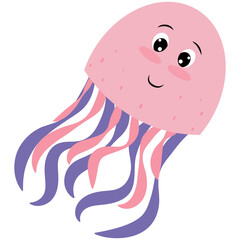 cute pink purple octopus baby, baby vector illustration, cartoon flat style