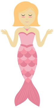 cute little mermaid with blond red hair, kids vector illustration, cartoon, flat style