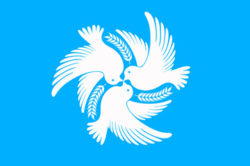Peace Day. Logo of three white doves on a blue background.