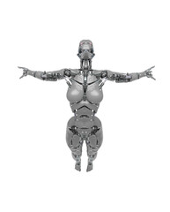 cyborg girl is flying free on white background