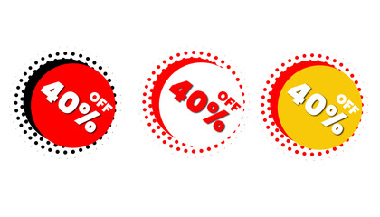 Circle icons design set. Special price 40 percent off discount symbols.  
