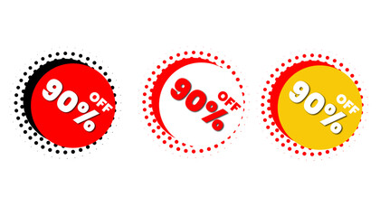 Circle icons design set. Special price 90 percent off discount symbols.  