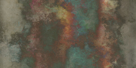 Abstract torn parts of the dirty wall in rusty orange and red tones on sepia blue grey old textured...