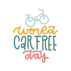 World car free day lettering phrase. Minimalistic linear logo. Vector hand drawn illustration.