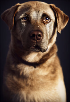 Labrador retriever dog looking in the camera - close up portrait. AI generated image.