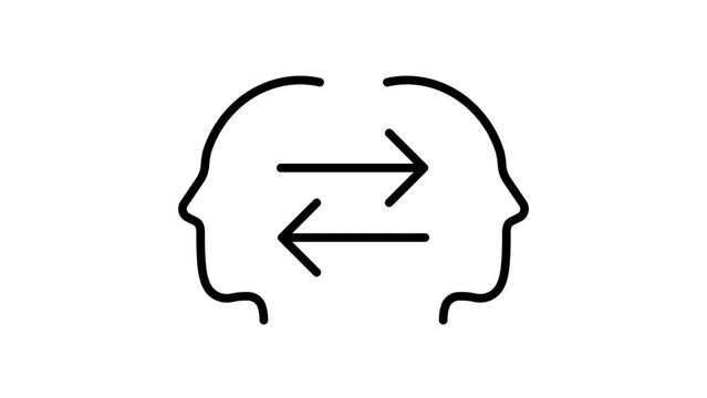 Exchanging ideas with human sihouettes. line icon animation.