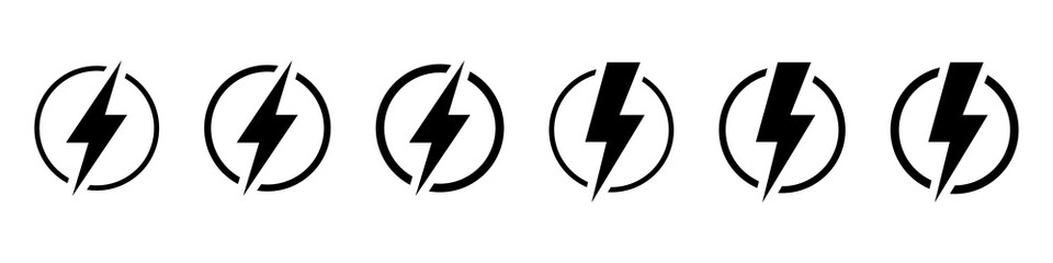 Lightning electric icon. Bolt circle symbol. Power charging energy sign. Vector illustration.