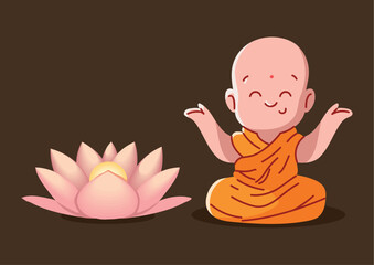 buddhist monk and lotus flower