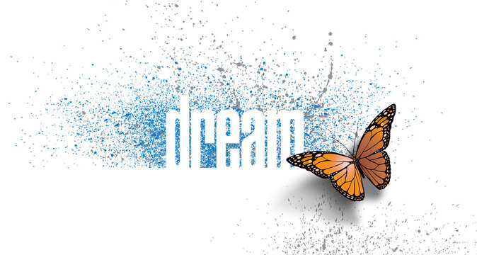 Dream word with butterfly graphic splatter background