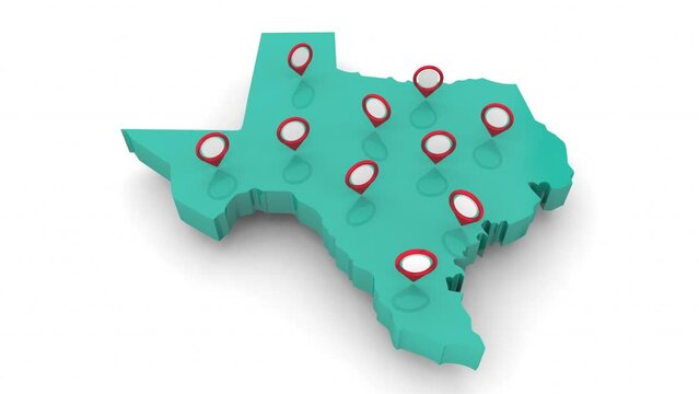 Texas Map Pin Travel Locations Destinations State Cities 3d Animation