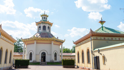 Fototapeta na wymiar Chinese Village in Alexander Park of Tsarskoye Selo, Russia was Catherine the Great's attempt to follow the 18th-century fashion for the Chinoiserie. Pushkin city