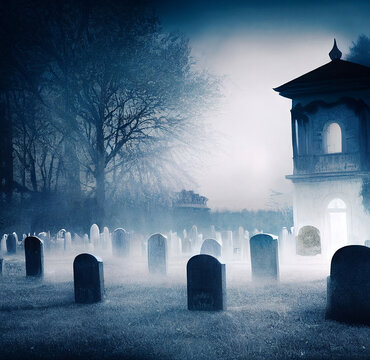 haunted dark graveyard at night Halloween background digital art