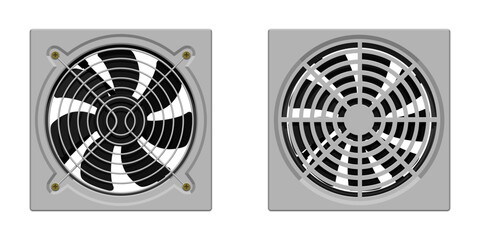 Set of CPU cooler fan on white background
