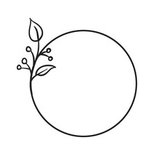 Circle frame with leaves. Doodle minimal style. Nature and organic decoration.