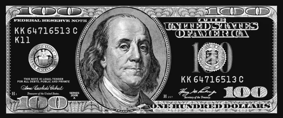 Wall murals Best sellers Collections silver textured 100 US dollar banknote with black background
