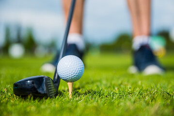 golf club and ball on the green