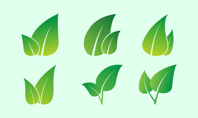 Set of green leaf icons. Green color. Leafs green color icon logo