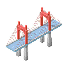 Abstract Isometric 3D Bridge Town City Urban Infrastructure Isolated Vector Design Style