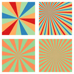 Astonishing vintage backgrounds. Abstract sunburst covers with radial rays. Appealing vector illustration.