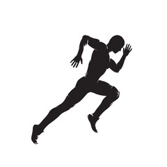 Run, running man, isolated silhouette, side view. Vector runner