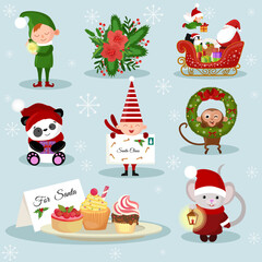 set of christmas elements