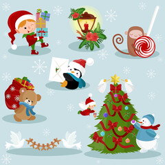set of christmas elements