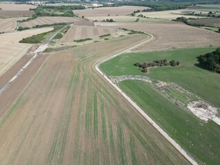 Aerial view of World war two military airfield and cols war Bloodhound missile site at Forma RAF Woolfox Lodge Aerodrome. Rutland,England. Royal Air Force Woolfox Lodge 