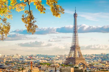 Deurstickers eiffeltour en stadsbeeld van Parijs © neirfy