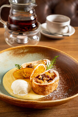 Christmas strudel with sweet sauce