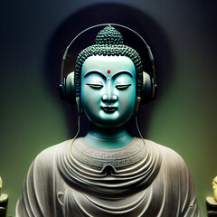Buddha in headphones, concept art, generated by artificial intelligence
