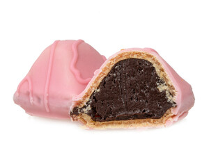 Pink candy bonbon waffle isolated on the white background