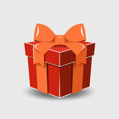 Gift box with a ribbon bow on a gray background.
   Realistic vector icon for gift,
   birthday or wedding banners
