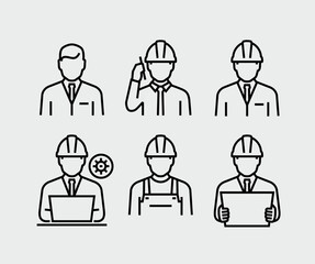 Business Person Project Manager Engineer Architect Vector Line Icons