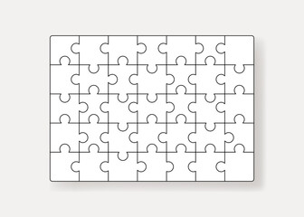 blank jigsaw puzzle template on white isolated background. connected jigsaw puzzle pieces