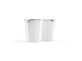 Sour cream cups with foil lid on white background