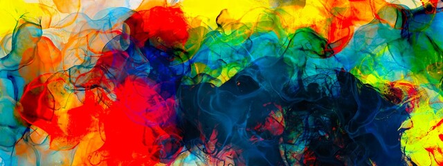 multicoloured alcohol ink background with bright colours on the black background, fluid liquid texture