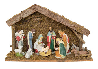 Christmas nativity set isolated on white.