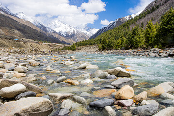 River passing in the mountain pass in Chitkul