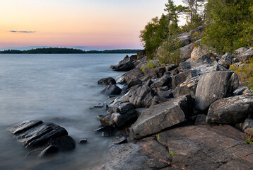 Shoreline of an island among the 30,000 island archipelago on the eastern side of the Georgian Bay in Ontario, Canada.