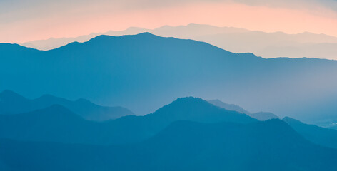 Sunset over the Shenandoah Valley as seen from an overlook on Skyline Drive in Shenandoah National Park.