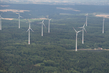 Wind turbines in a forest in Moeckmuehl in Germany