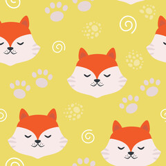 Fototapeta premium Vector seamless pattern with red fox in cartoon style